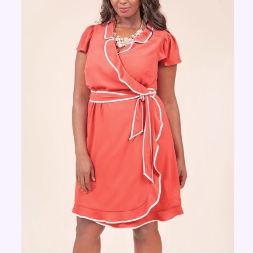 ModCloth Coral Retro Pinup Wrap Dress